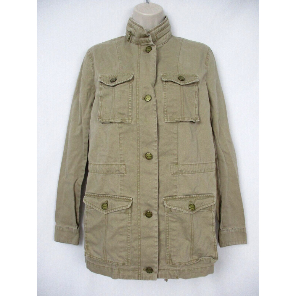 VINTAGE Tommy Hilfiger Womens Military Jacket Small Khaki Tan Denim‎ Jean Y2K